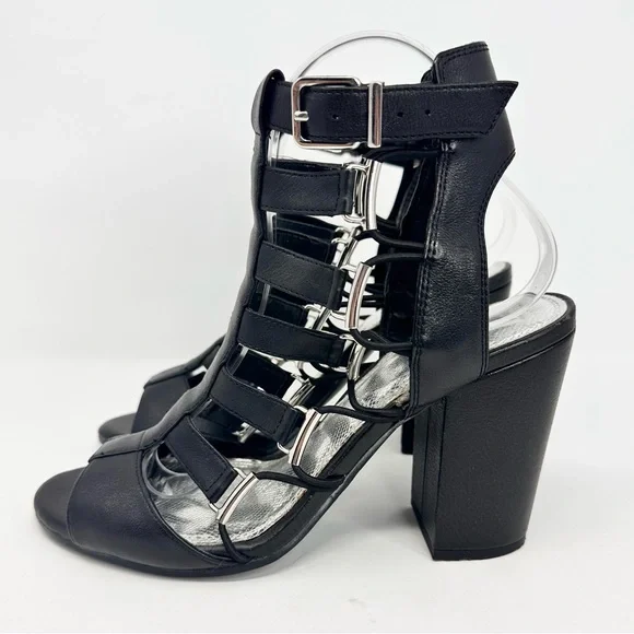Gianni Bini Gladiator Heels Strappy Sandals Black Leather Women's - Picture 8 of 13